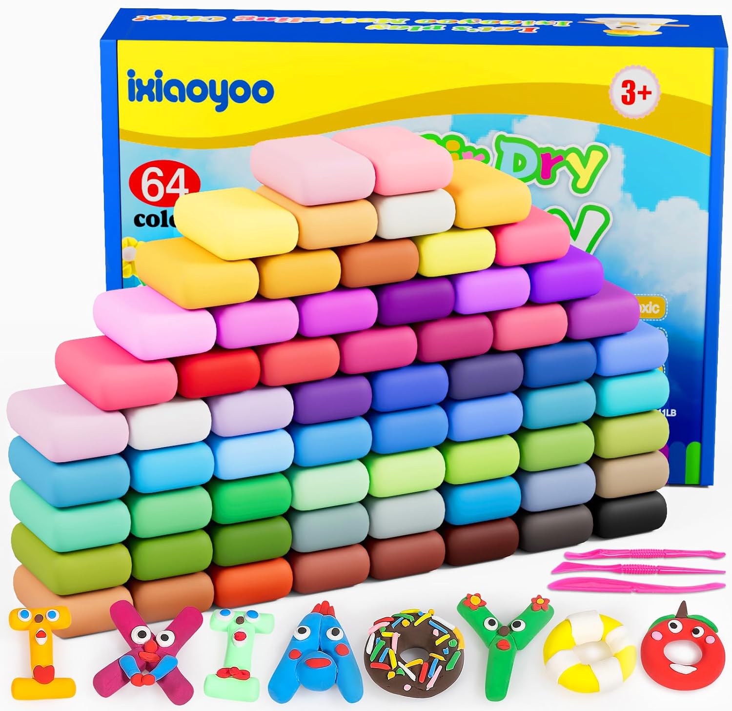 Ixiaoyoo Air Dry Clay, Modelling Clay for Kids, 64 Colors DIY Molding Magic Clay...