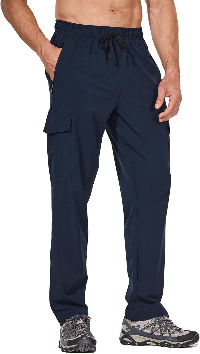 BALEAF Men's Hiking Pants Water Resistant Cargo Quick Dry Travel Elastic Waist w...