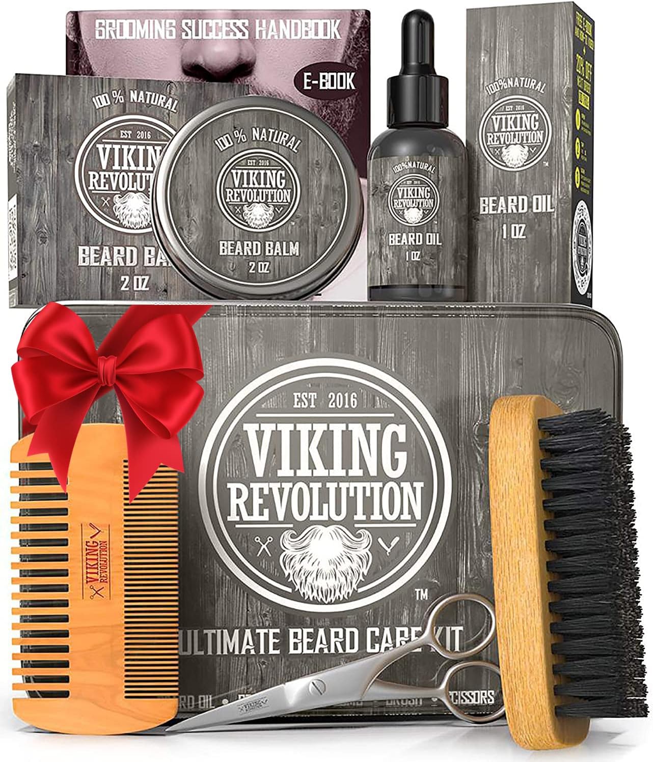 Viking Revolution Beard Care Kit for Men - Kit includes 100% Boar Beard Brush, W...
