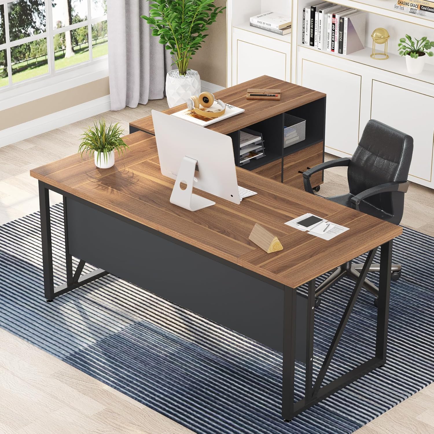 Tribesigns 63 inches Executive Desk and 47" lateral File Cabinet, L-Shaped Compu...