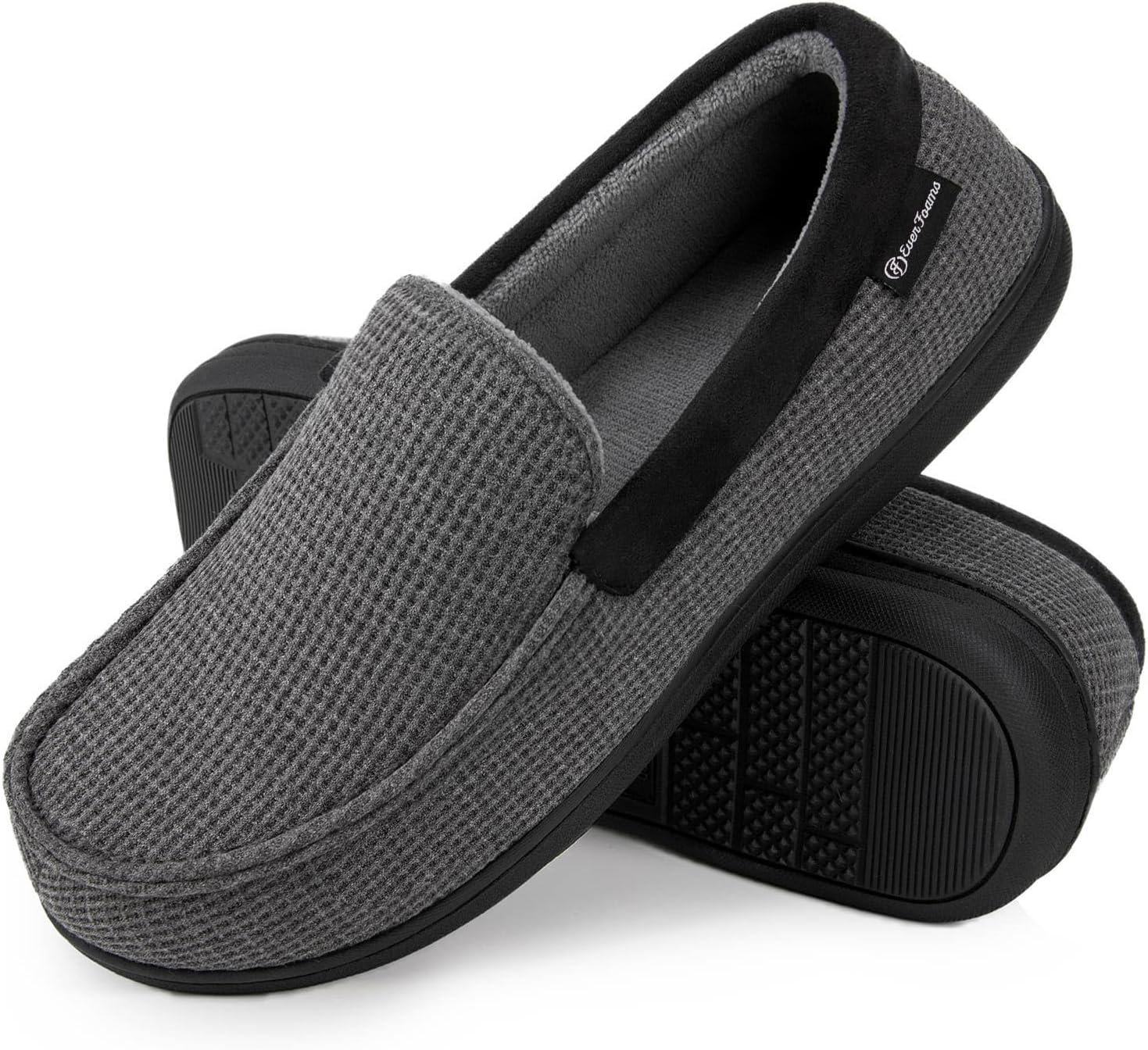 EverFoams Men's Comfort Memory Foam Moccasin Slippers Breathable Terry Cloth Hou...