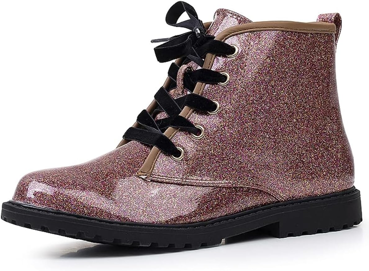 FITORY Girls/Boys Glitter Ankle Boots, Lace Up Waterproof Combat Shoes With Side...