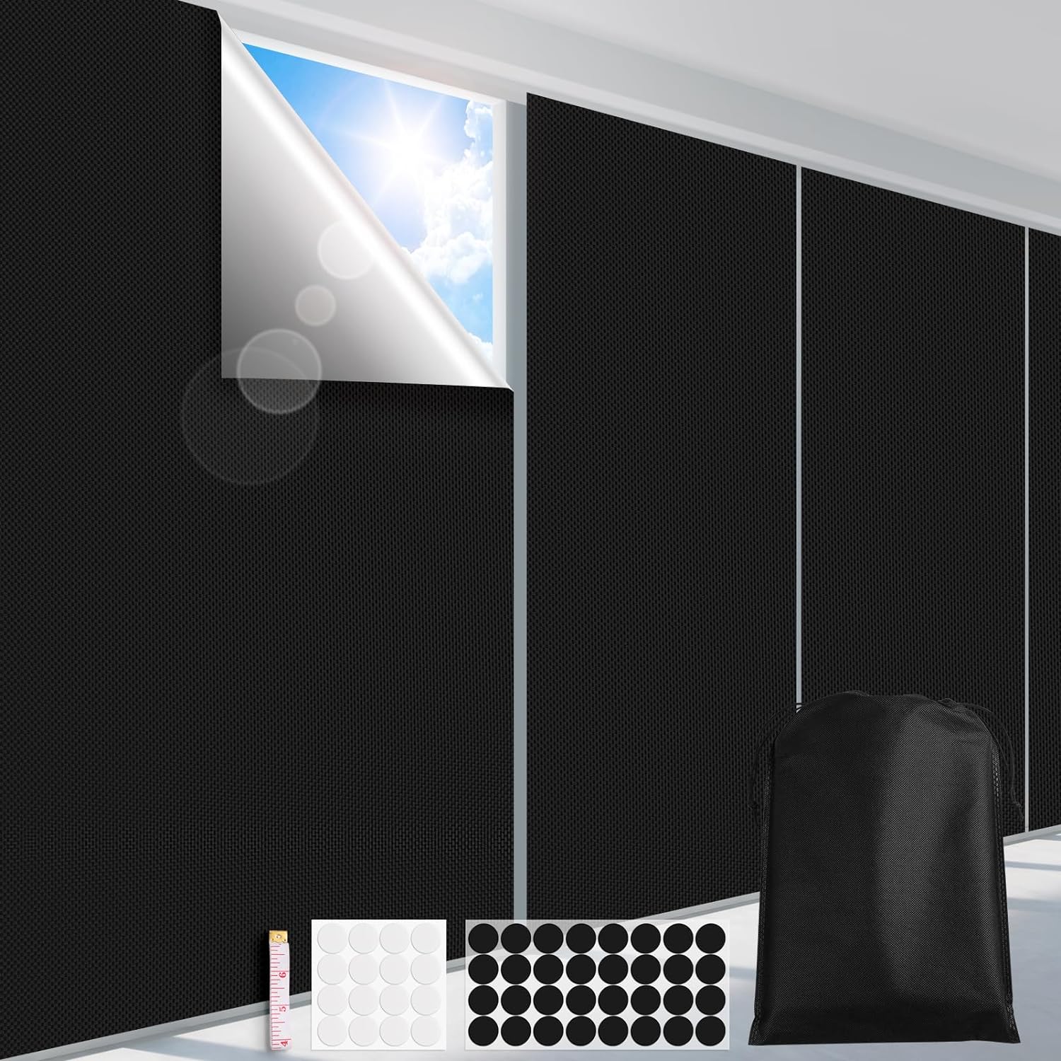 100% Blackout Curtains for Bedroom 118" x 57" Portable Blackout Shades Film No D...