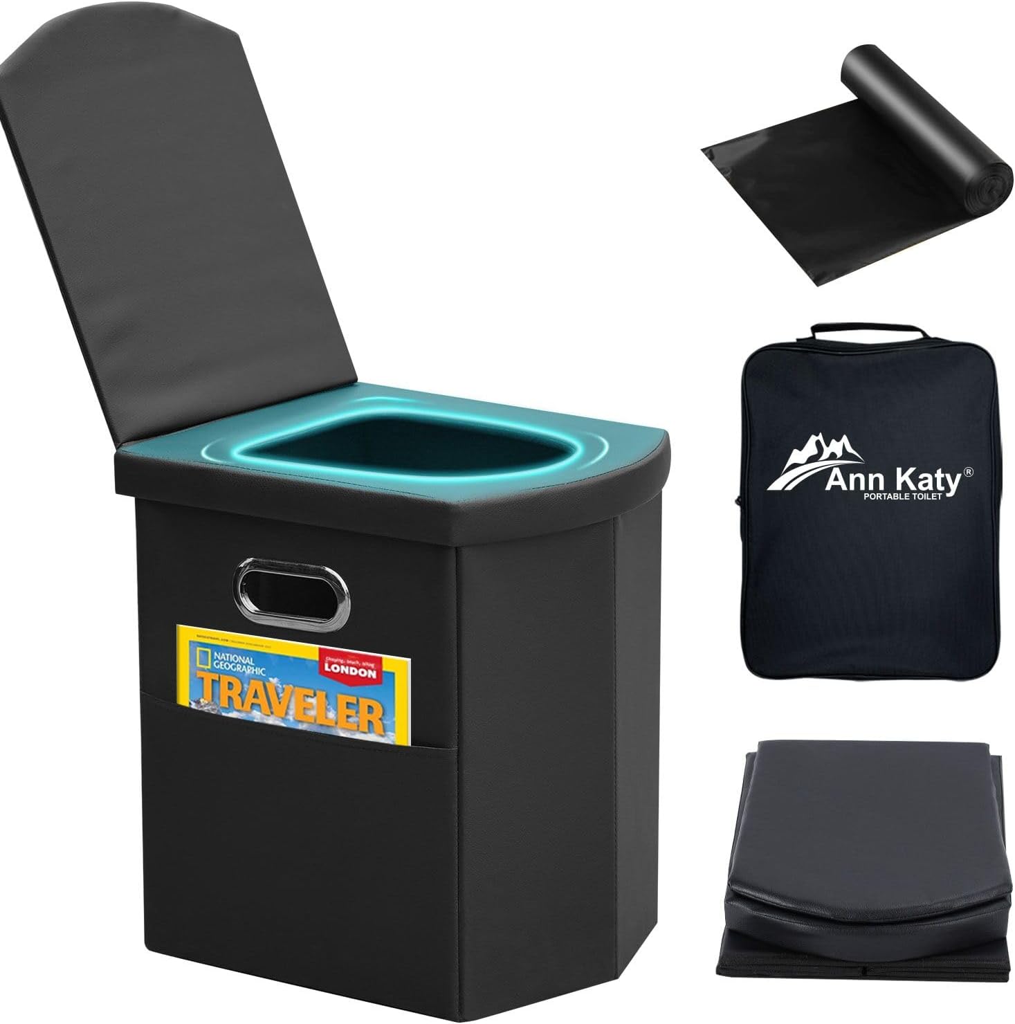 Upgrade XL Portable Toilet for Adults, Extra Large Portable Travel Floding Toile...