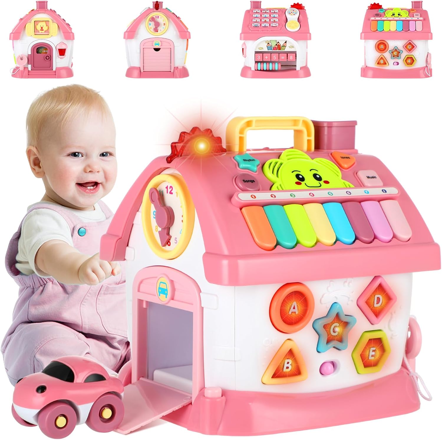 Hot Bee First Birthday Gifts for Girls, 8-in-1 Montessori Toddler Toys Musical H...