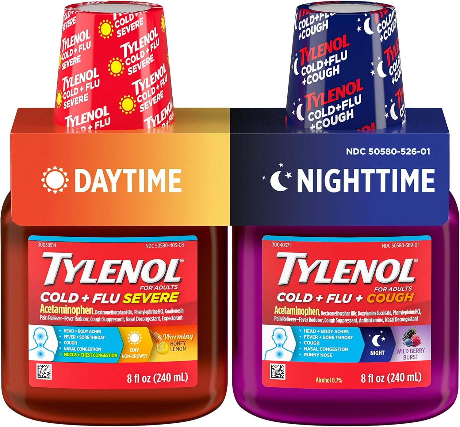 Tylenol Cold + Flu Severe Daytime & Nighttime Liquid Cough Medicine, 2 ct. of 8...