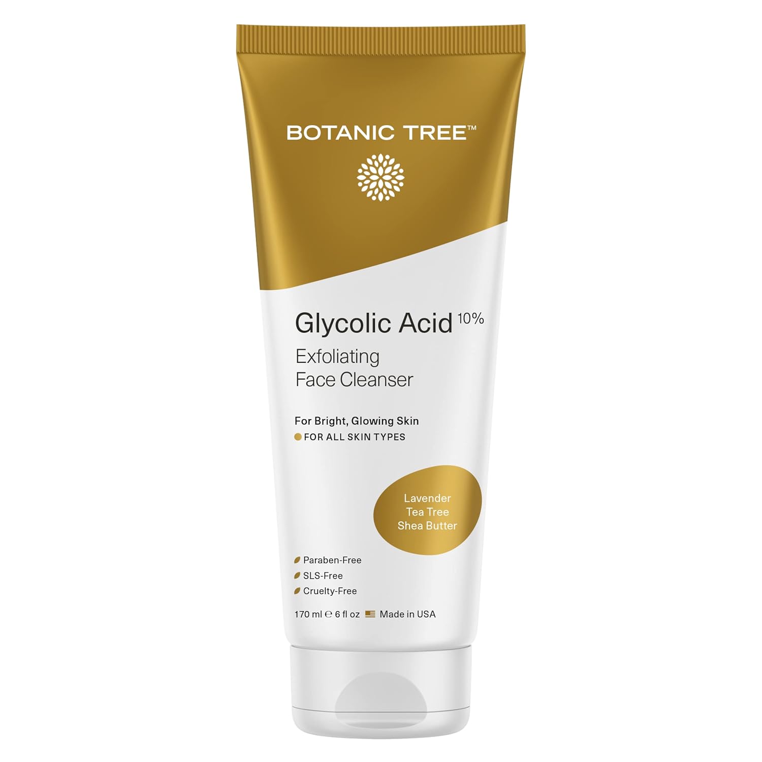 Botanic Tree Glycolic Acid Face Wash, Exfoliating Facial Cleanser and Scrub, 10%...