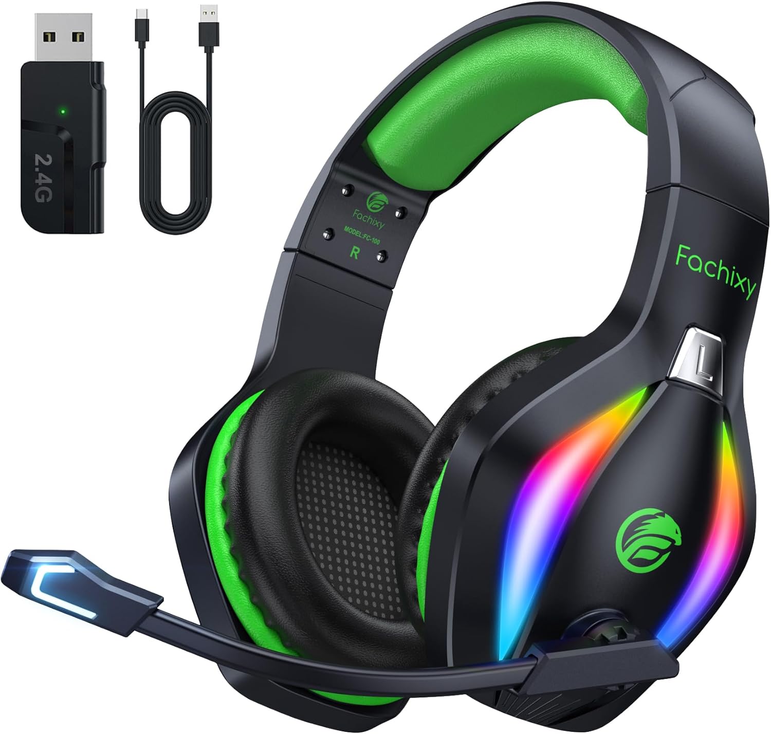 Fachixy「2024 New」FC100 Wireless Gaming Headset - 2.4GHz & Bluetooth Headphones...