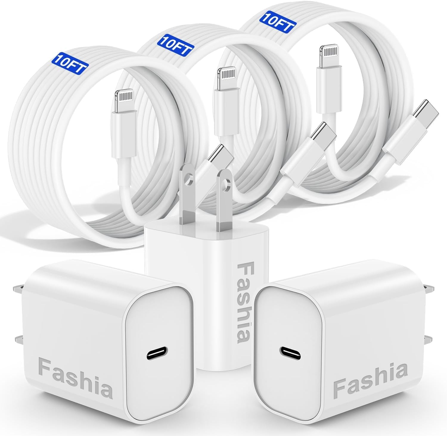 [3x10FT] for iPhone Charger, 20W USB C Fast Wall C...