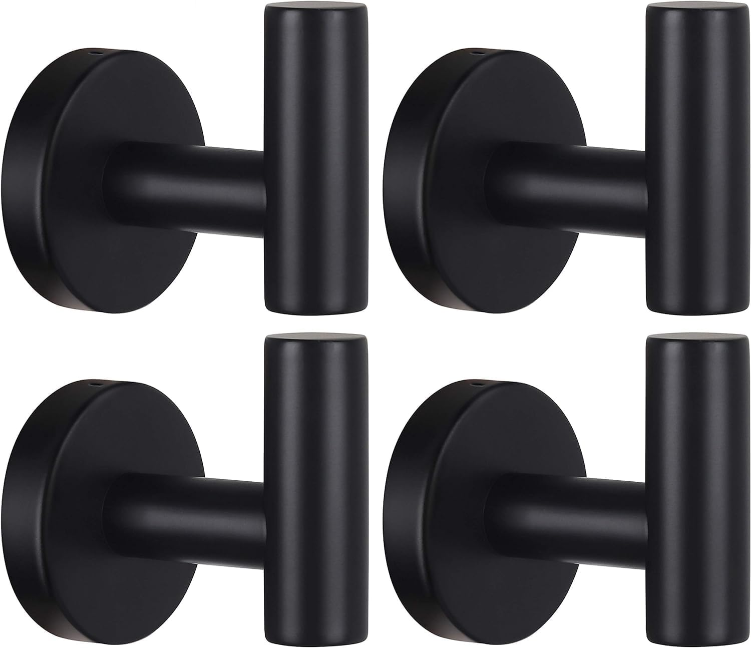 Kruodop Towel Hooks for Bathroom,4 Packs Wall Mount Towel Holder,Black Matte Wal...