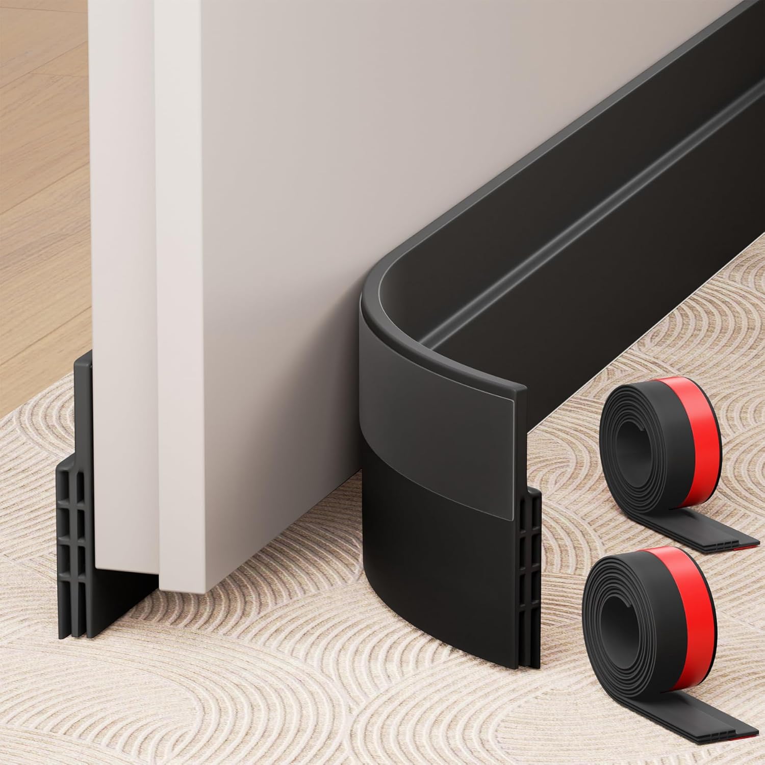2 Pack Under Door Draft Stopper, Adjustable Door Sweep Anti-Collision Strong Adh...