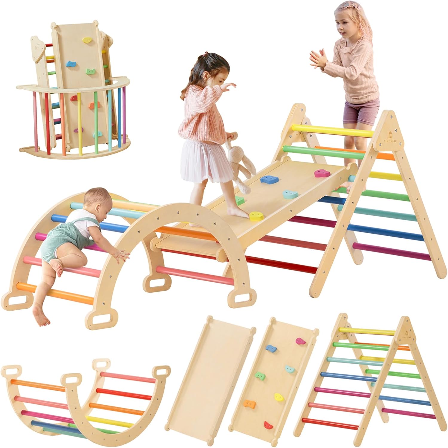Tiny Land Pikler Triangle Set, 7-in-1 Foldable Pikler Triangle Climbing Toys Set...