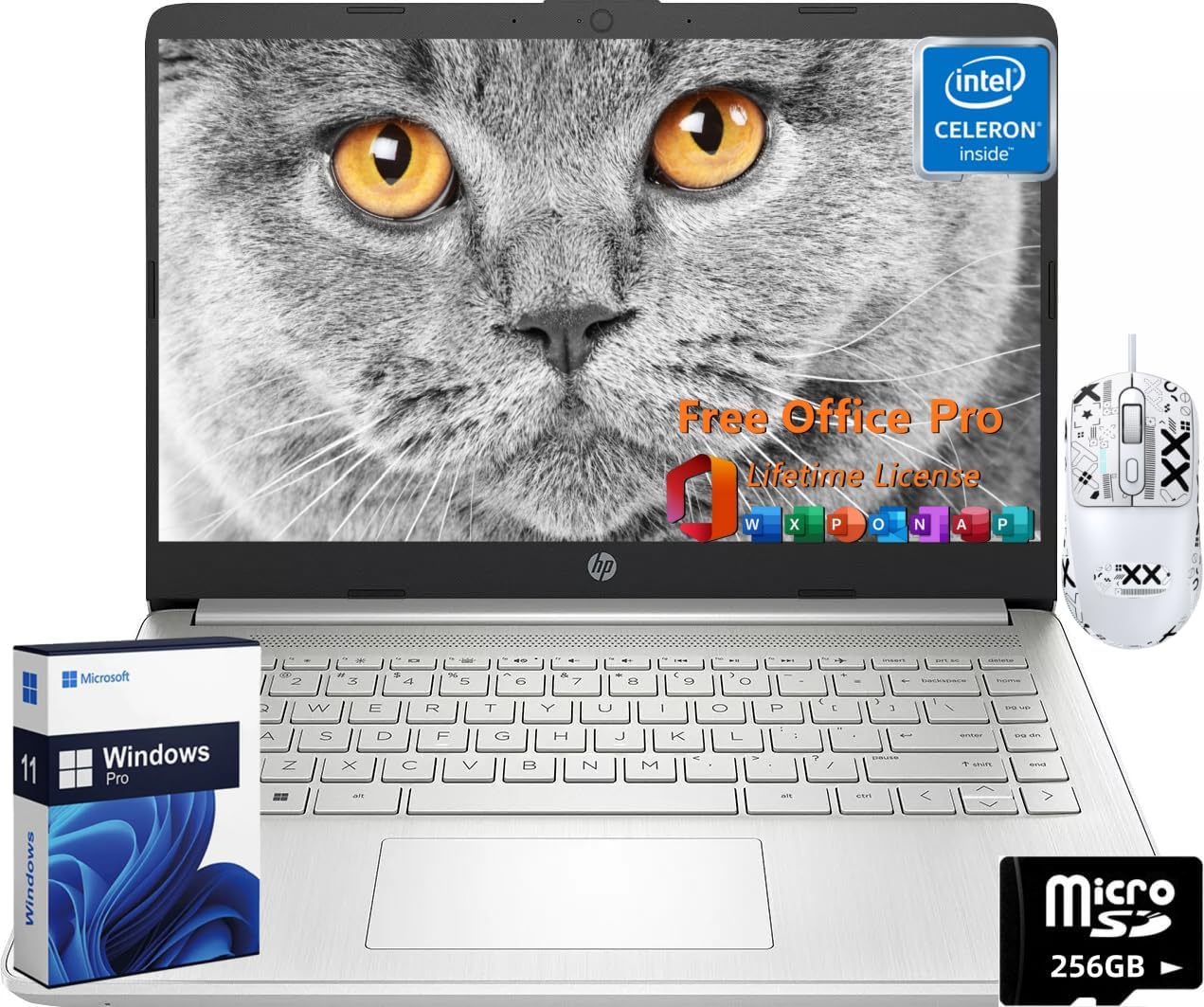 HP 14" Laptop for Business, Intel Quad-Core N4120, 16GB RAM + 384GB (128GB eMMC+...