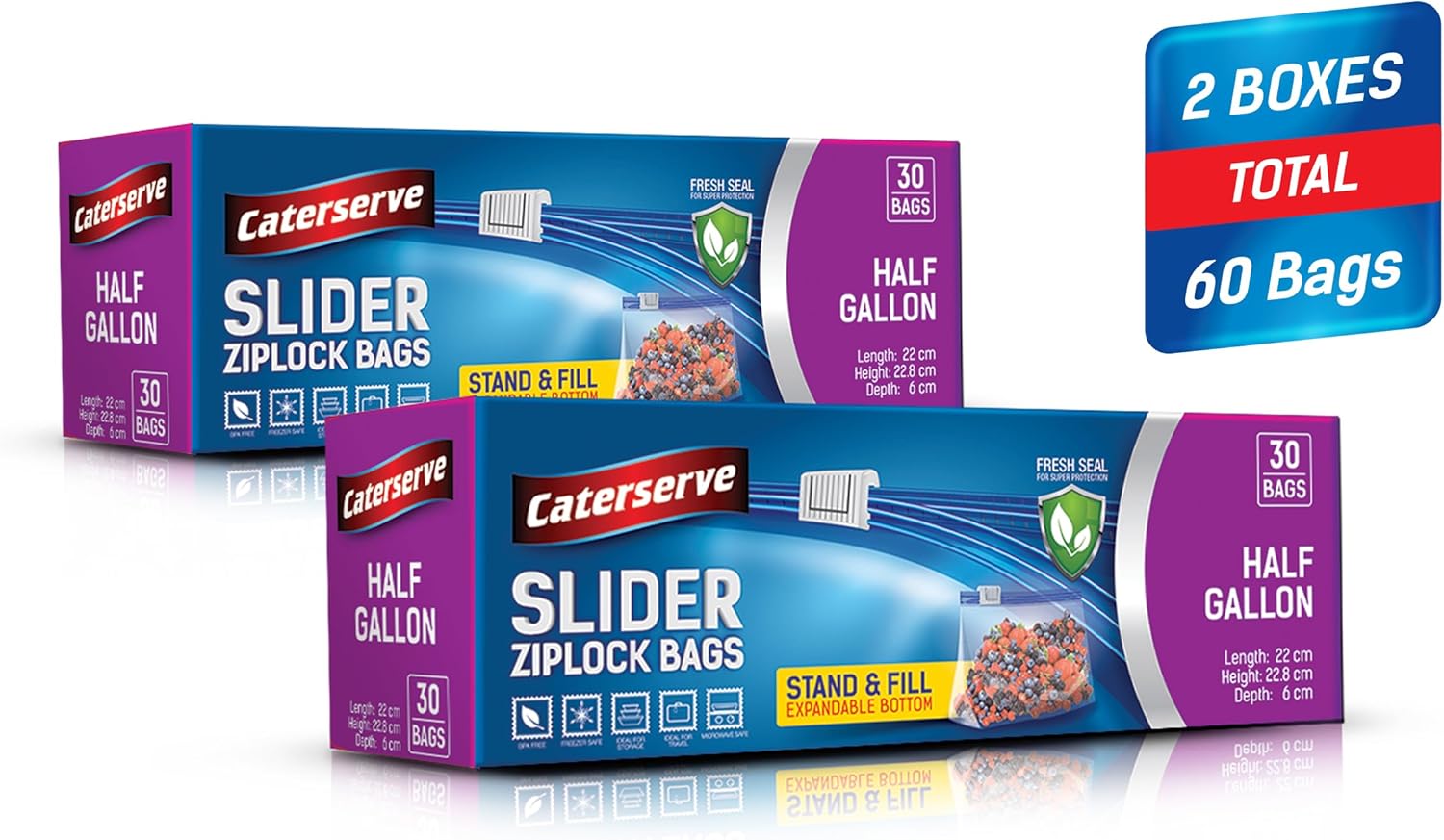 Caterserve Half Gallon Slider Ziplock Bags | Freezer Safe, Airtight Seal, Reusab...
