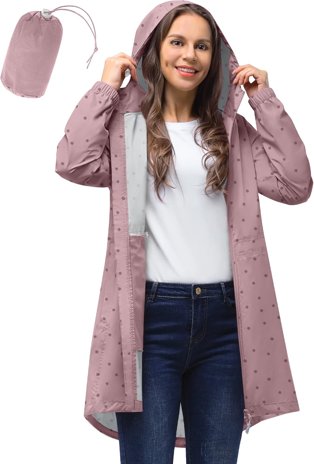 33,000ft Women's Rain Jacket Lightweight Hooded Long Rain Coat Waterproof Jacket...