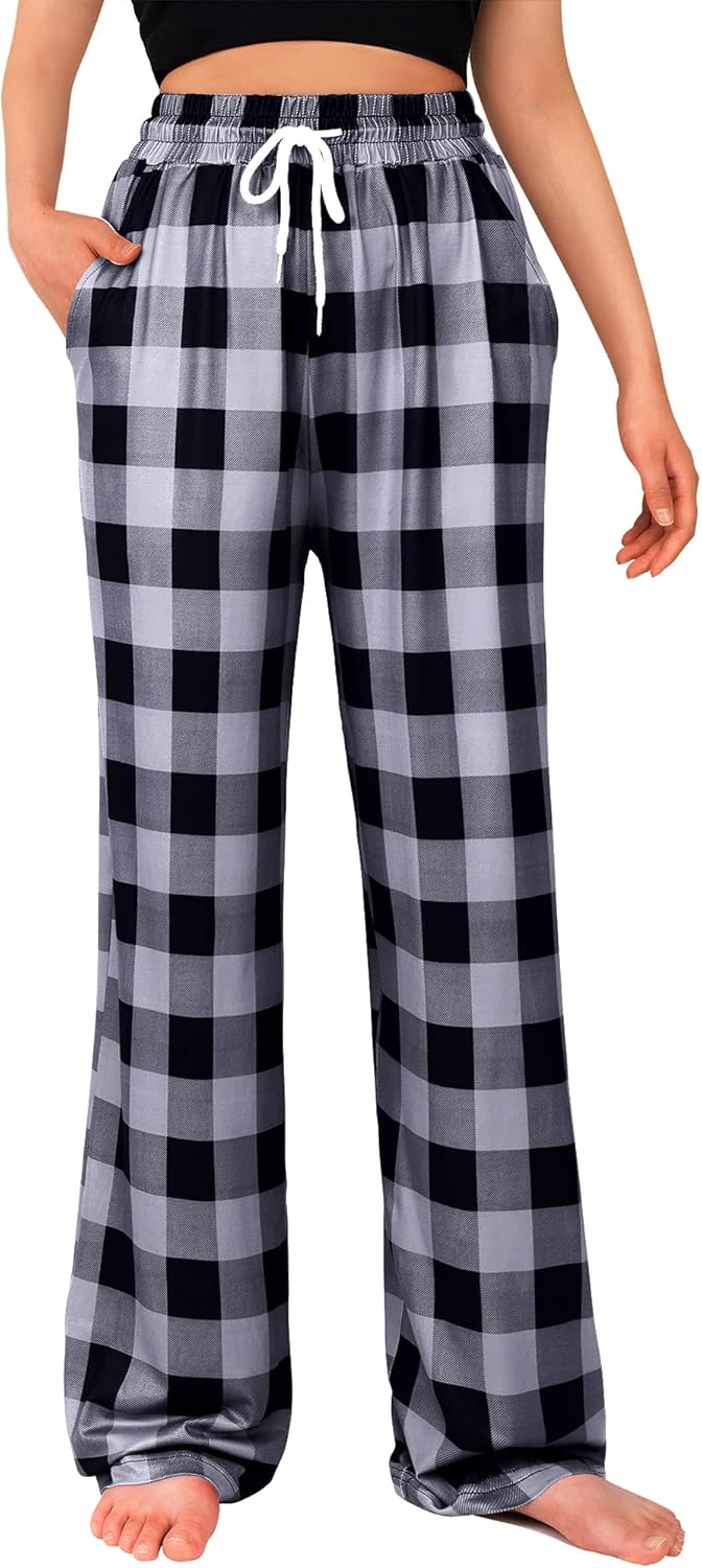 Alimens & Gentle Womens Pajama Pants Plaid Stretch Comfy Lounge Pants Drawstring...