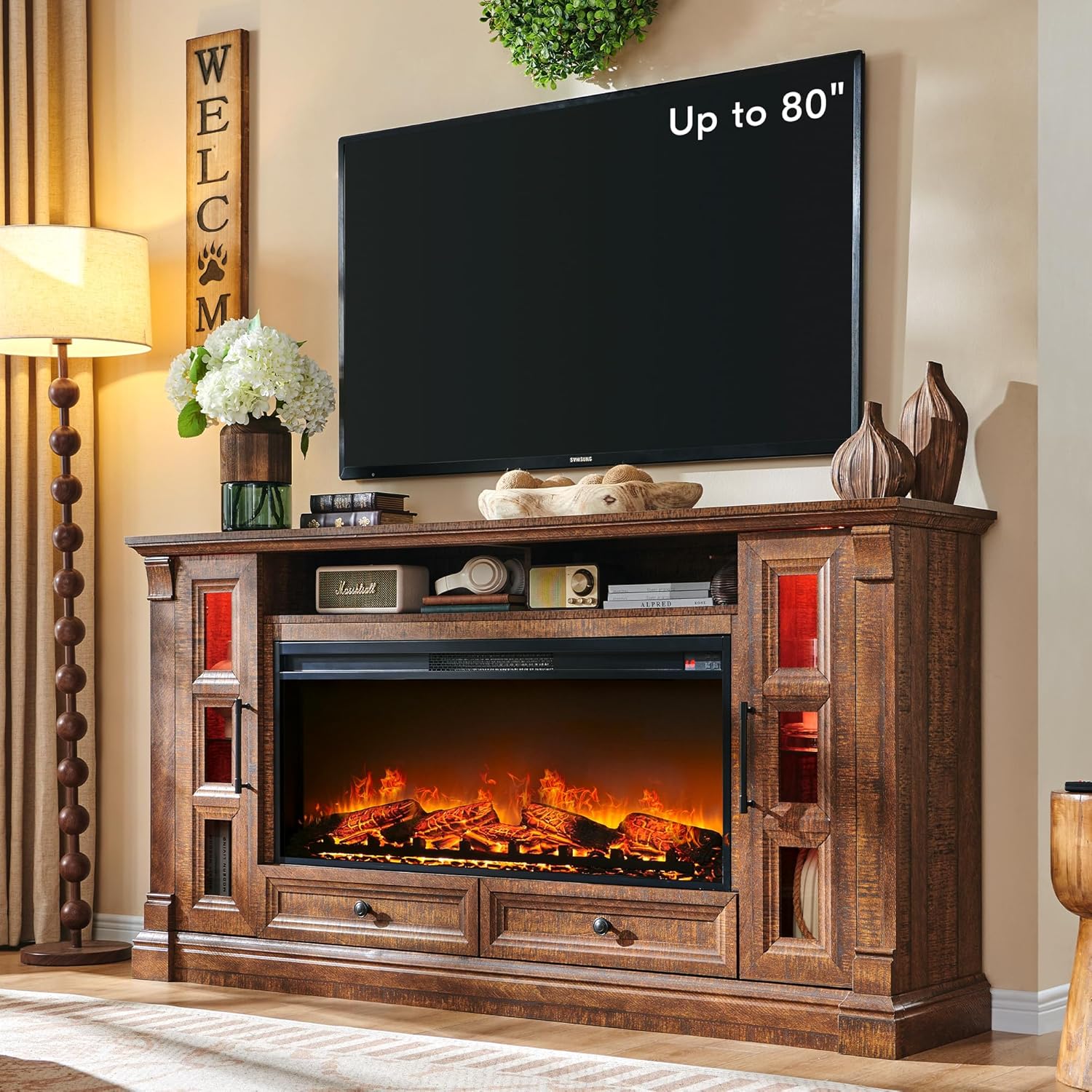 OKD Fireplace TV Stand for up-to-80 TV, Farmhouse 36" Tall Entertainment Center...