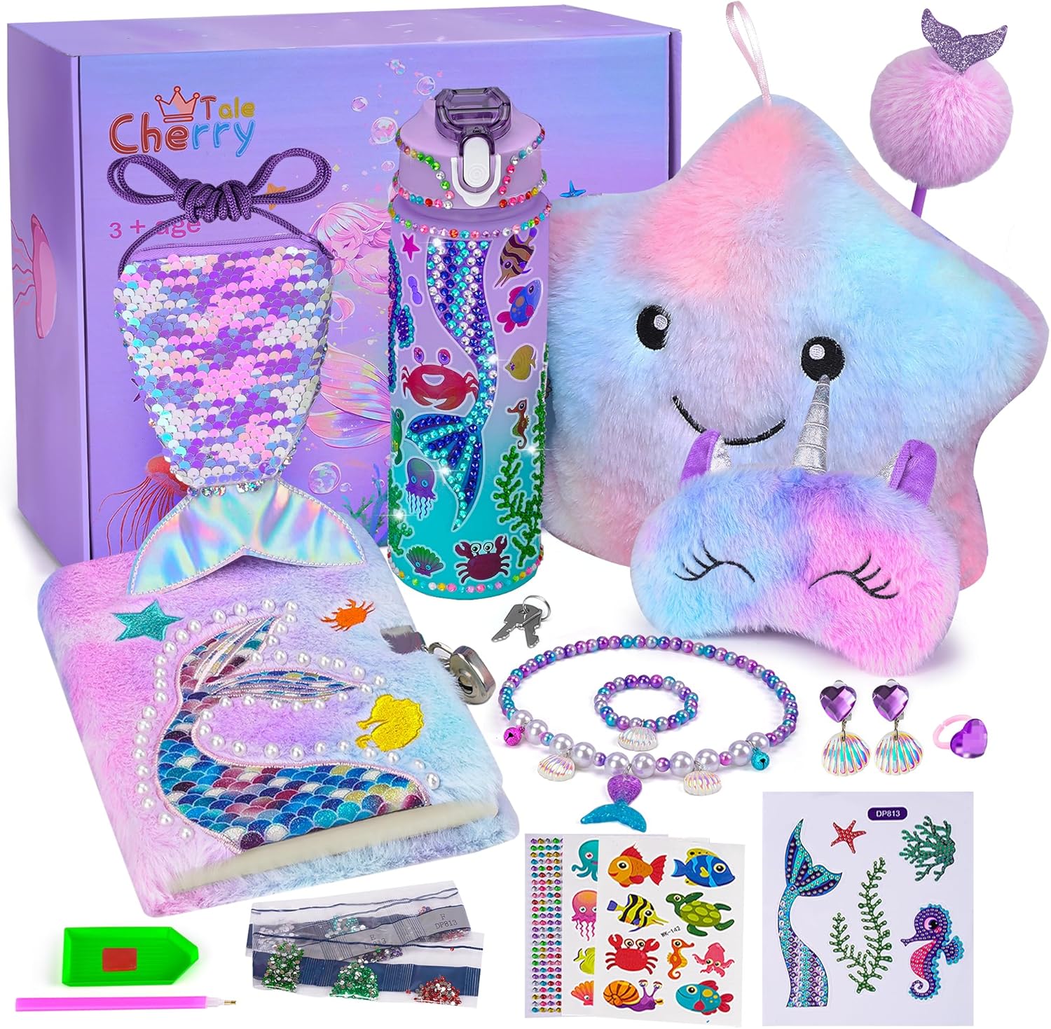 Mermaid Gifts for Girls Age 4 5 6 7 8 9 10, Girls Mermaid Birthday Gifts Set wit...