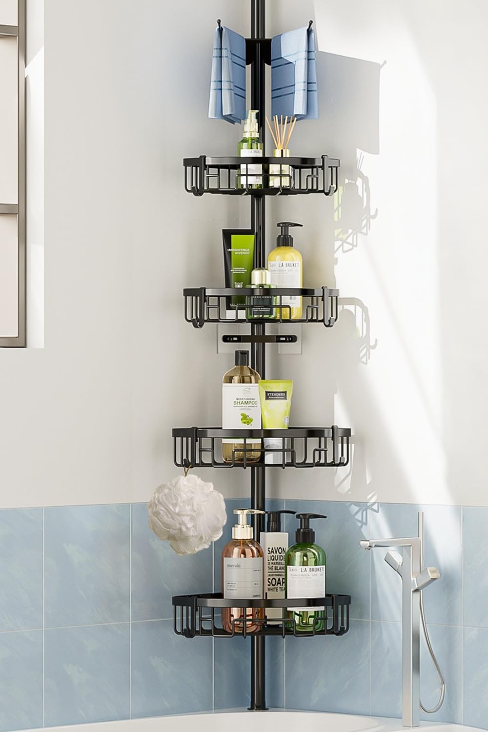 Coonoor Corner Shower Caddy Tension Pole - 62-115 INCH - 4-Tier Rustproof Bathro...