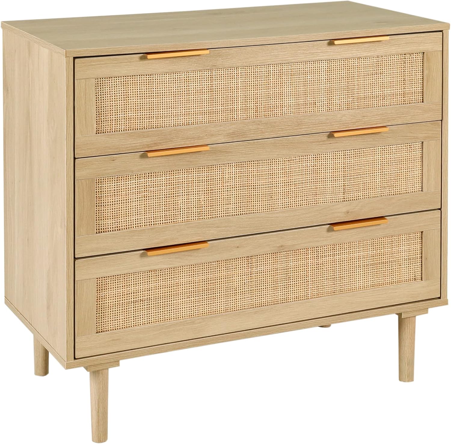 HOPUBUY 3 Drawer Dresser for Bedroom, Rattan Modern Closet Dressers Chest of Dra...
