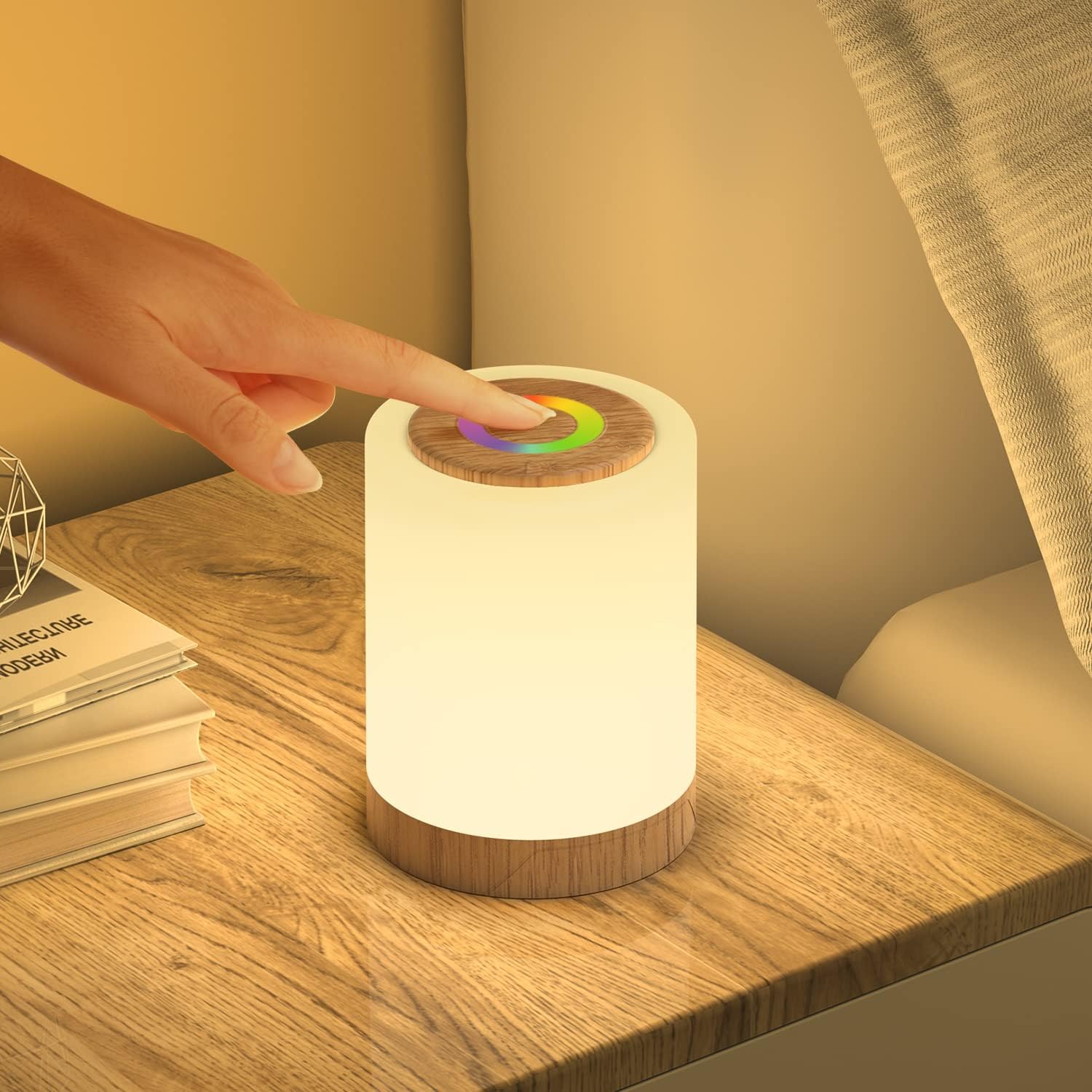 Bonsery Nursery Night Light Kids, Touch Dimmable Bedside Lamp with RGB Color Cha...