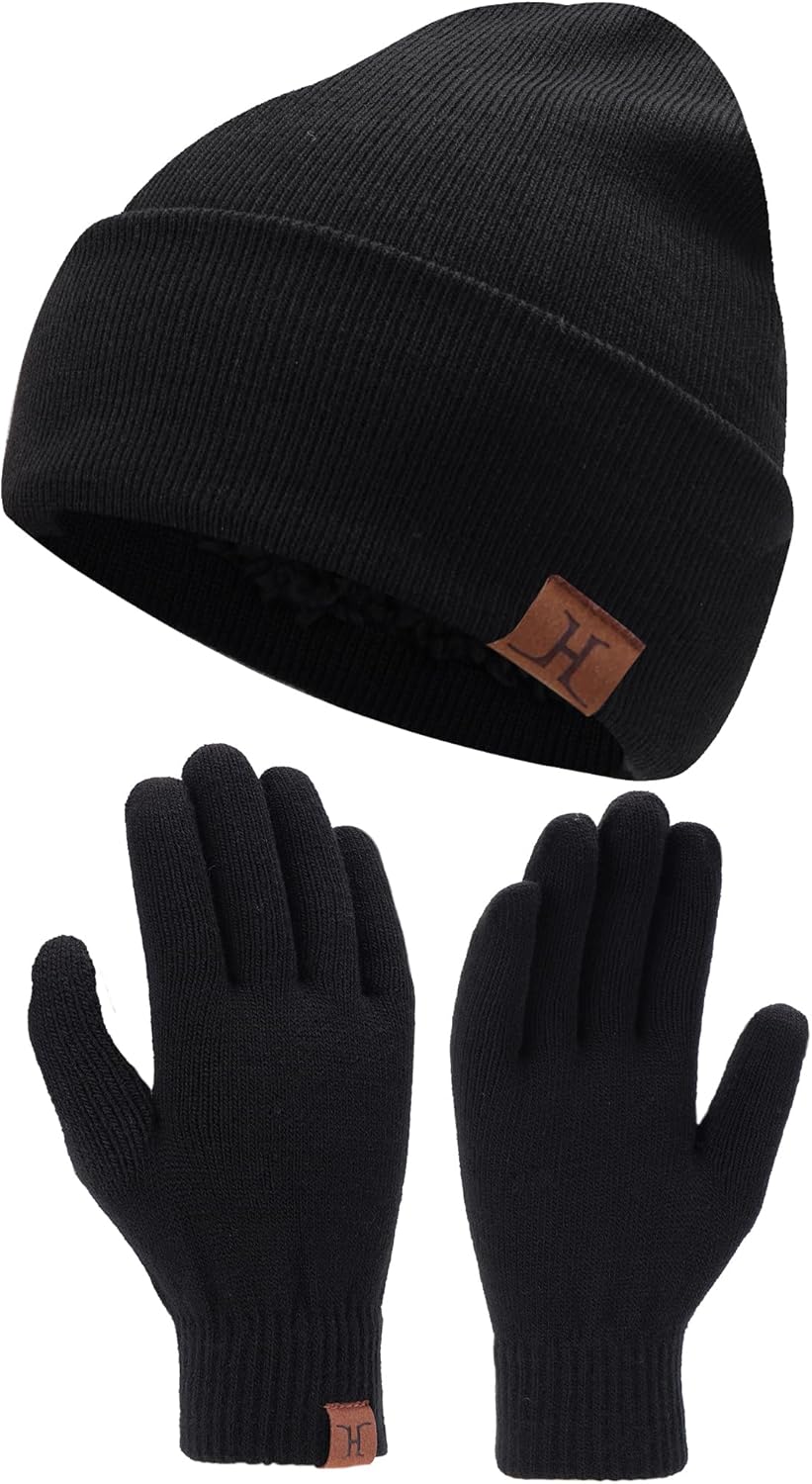 Winter Warm Beanie Hat Touchscreen Gloves Set, Soft Skull Cap Gloves Set for Men...