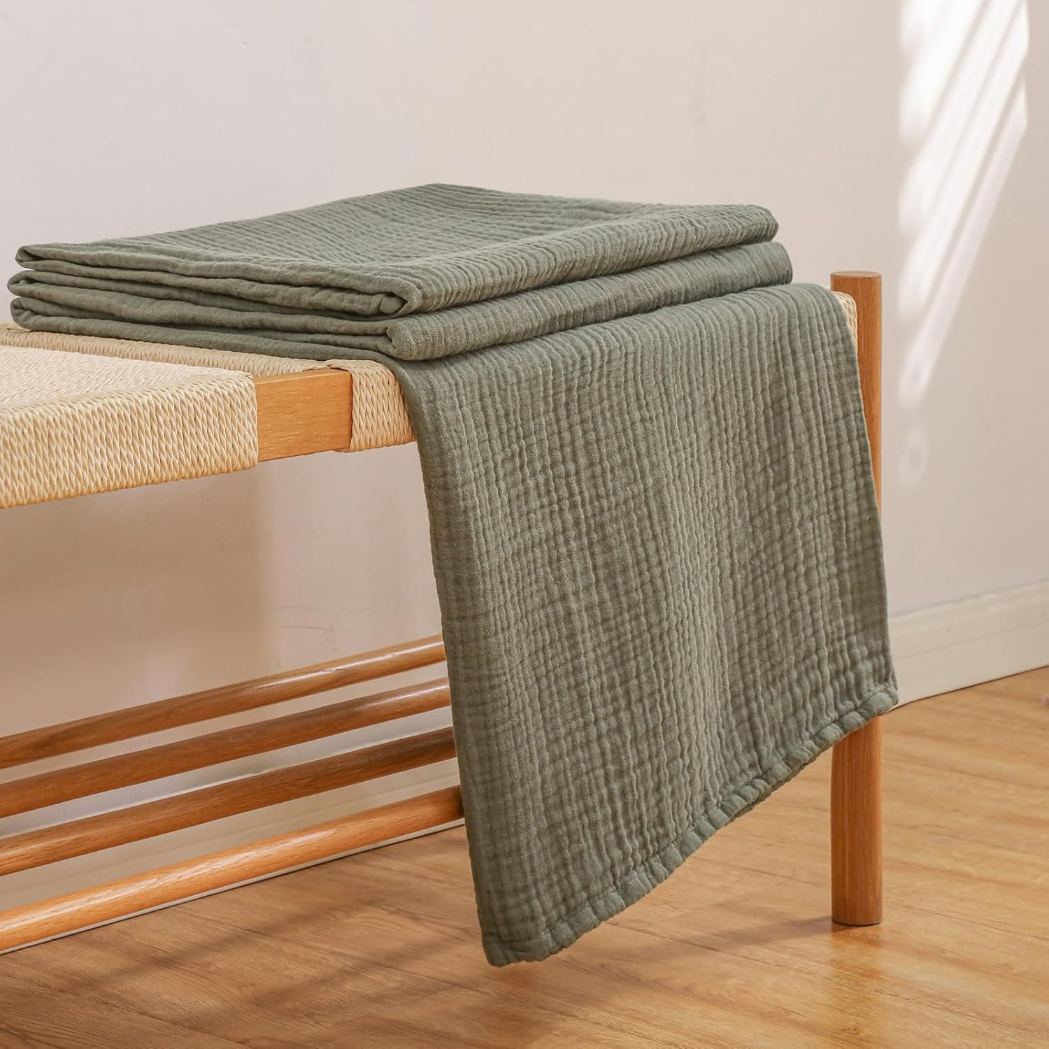 Muslin Throw Blanket for Adults and Couch, 4 Layers Breathable Cooling Cotton Al...