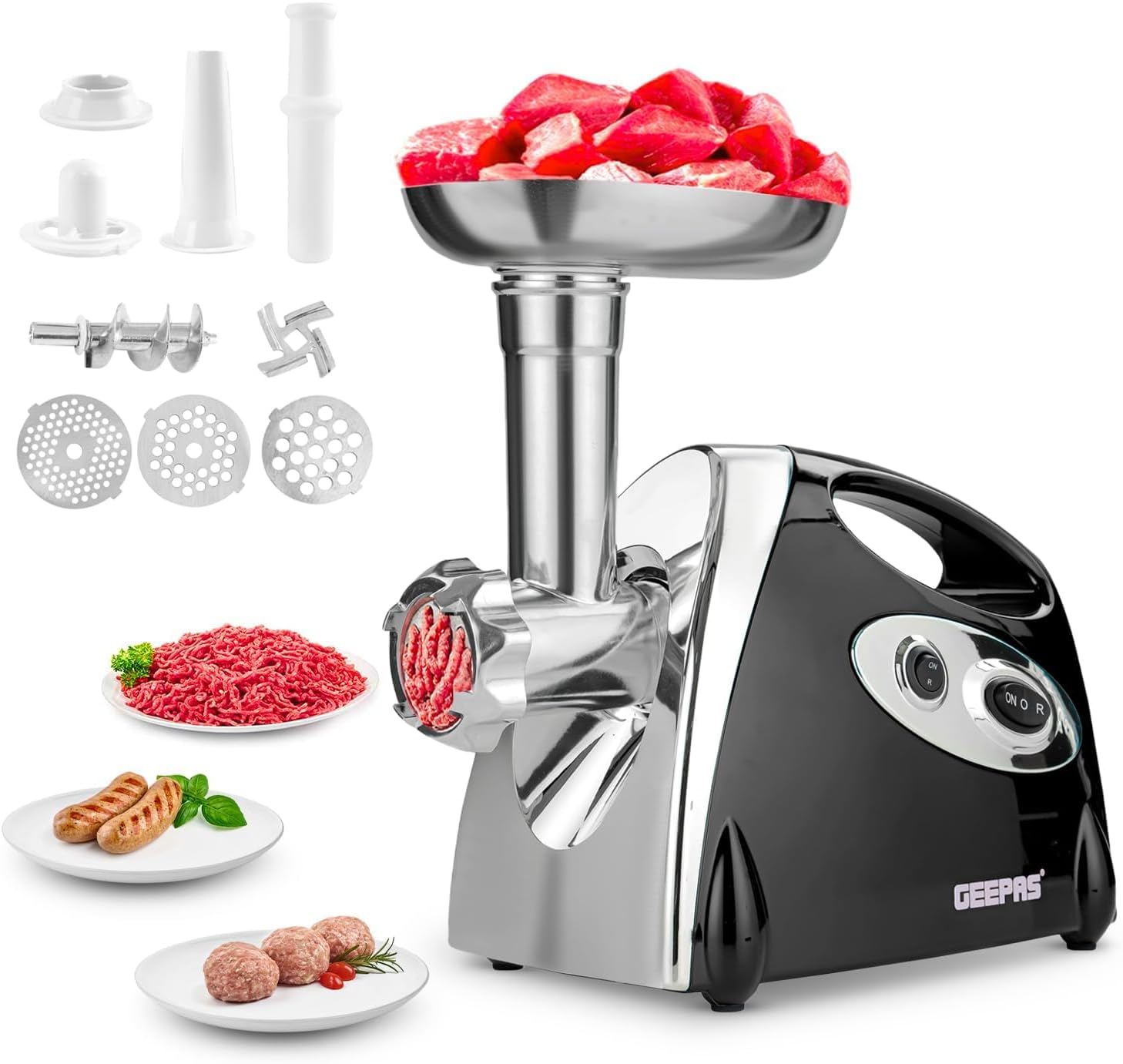 Geepas Electric Meat Grinder 1800W – Stainless Steel Meat Mincer & Sausage Stuff...