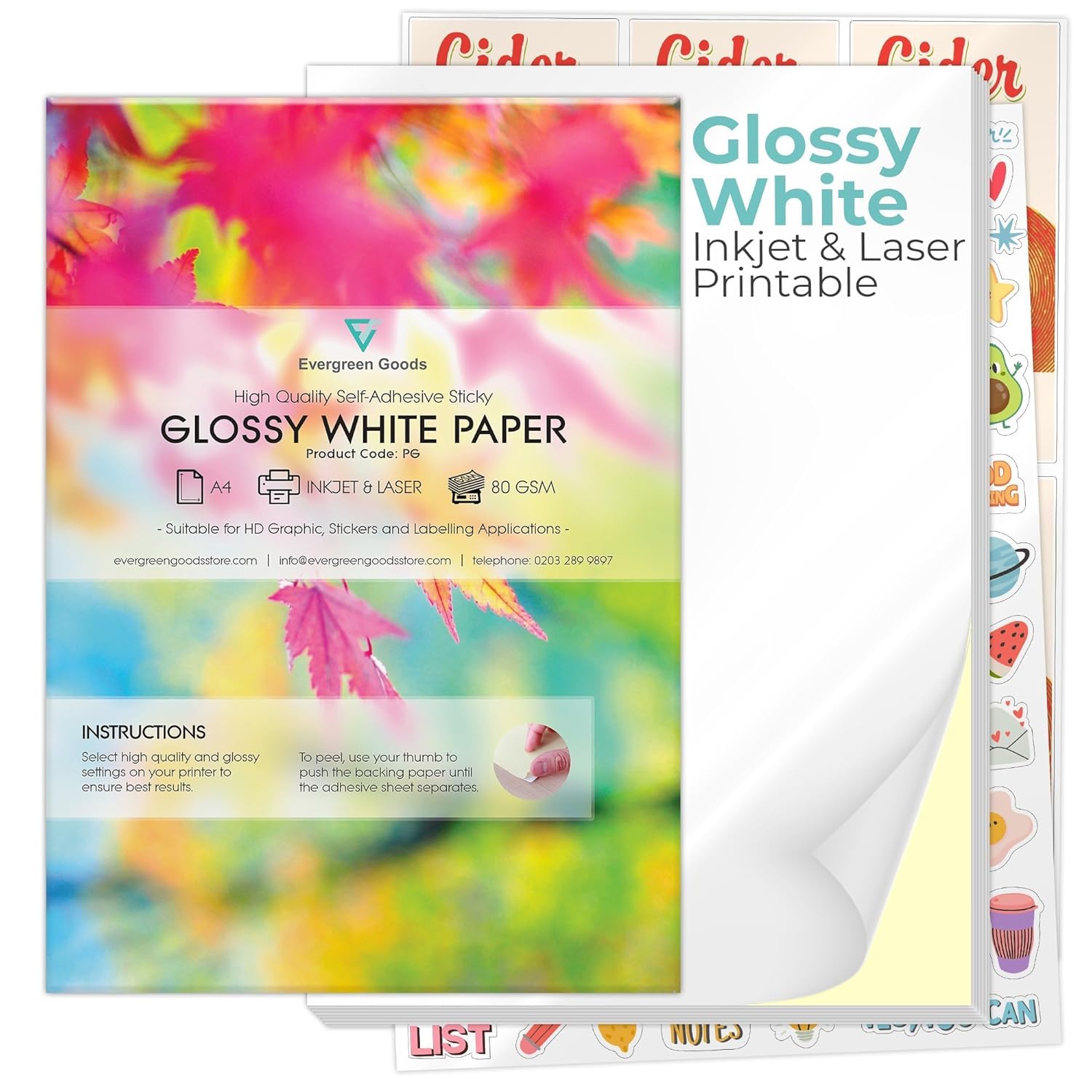 100 (2 Packs of 50) Sheets A4 Glossy White Self-Adhesive Sticker Paper | Inkjet...