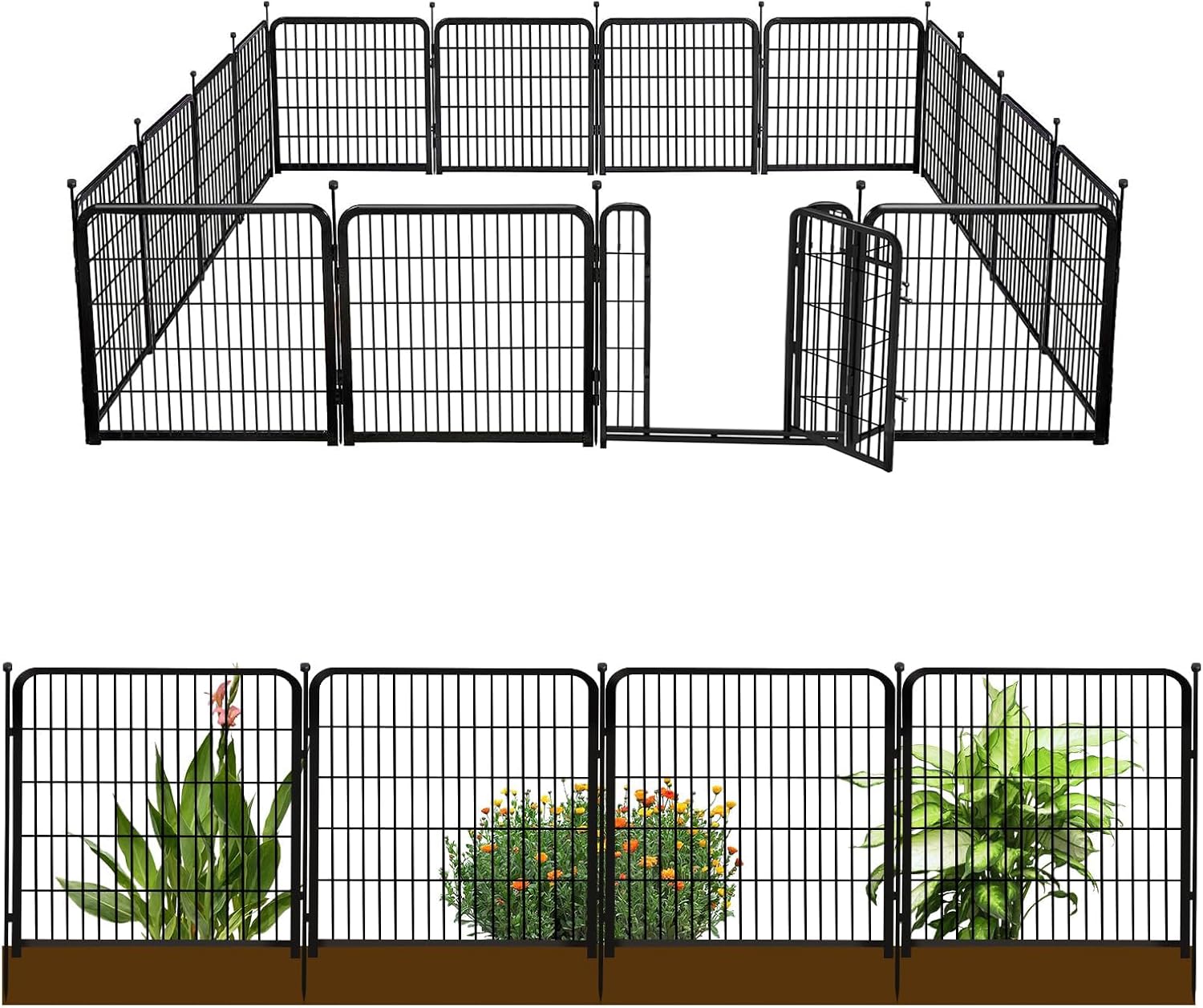 Tall Garden Fence with Gate 48 in(H)×27 in(L) 12 Panels Total 26.6 Ft(L), Garden...