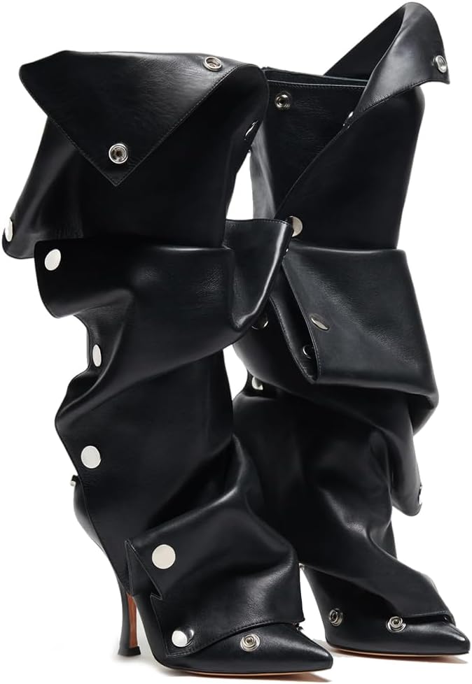 VOMIRA Women's Knee High Boots Stiletto Boots Pointed Toe High Heels Wide Calf R...