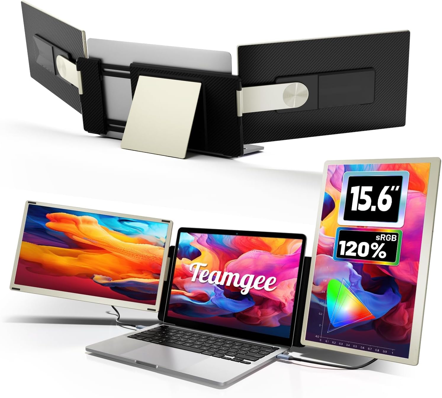 Teamgee Portable Monitor for All Laptops, 15.6" 1080P FHD IPS 120% sRGB, 235° Ro...