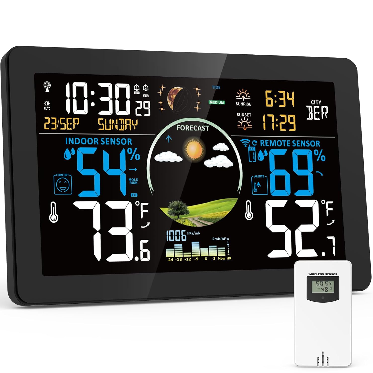Weather Station Wireless Indoor Outdoor, Digital Thermometer with Sensor, 7.5''...