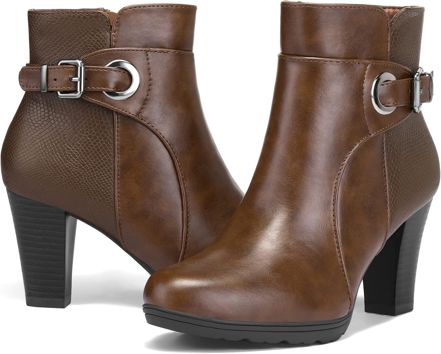 mysoft Women's Zipper Booties Chunky Stacked Heel Ankle Boots Buckle Strap Ankle...