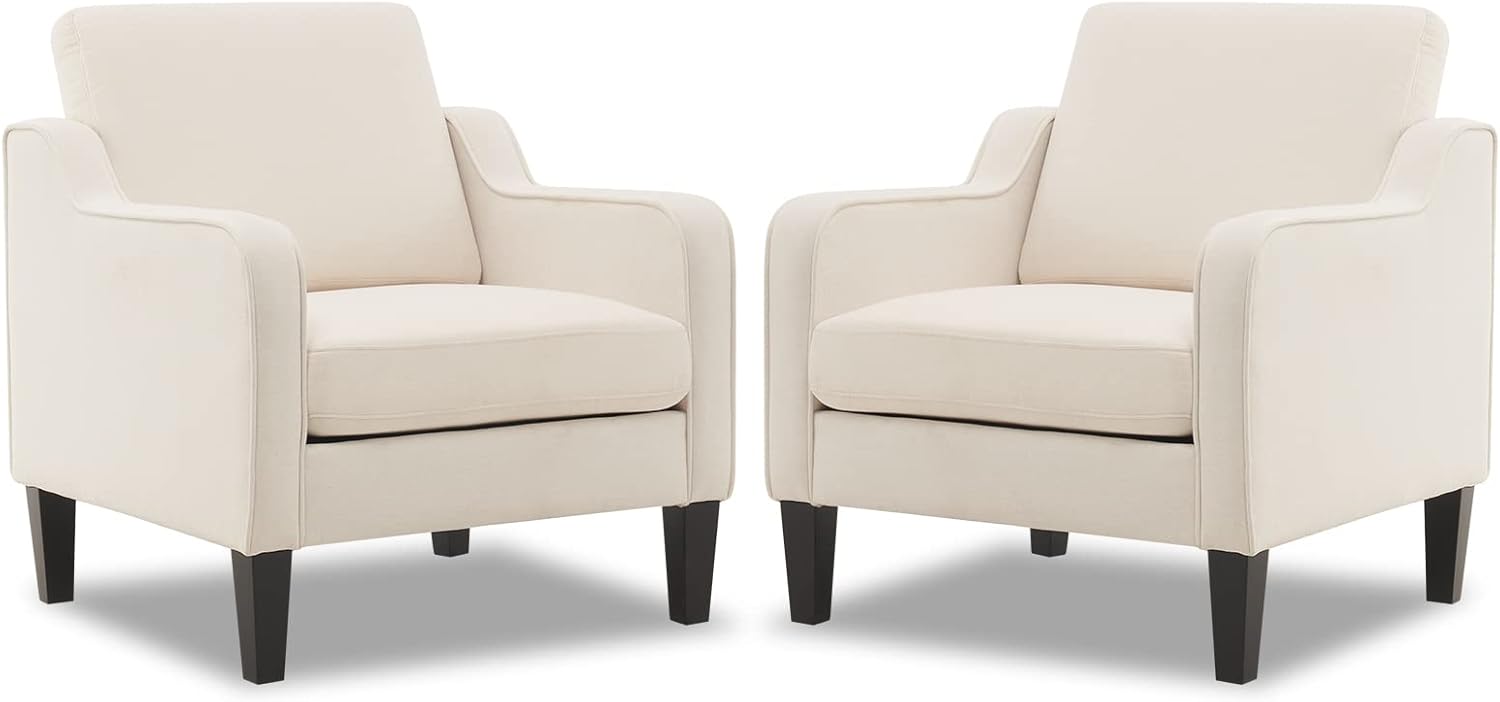 VINGLI Modern Accent Chairs Set of 2,Comfy Beige Armchair for Bedroom,Living Roo...