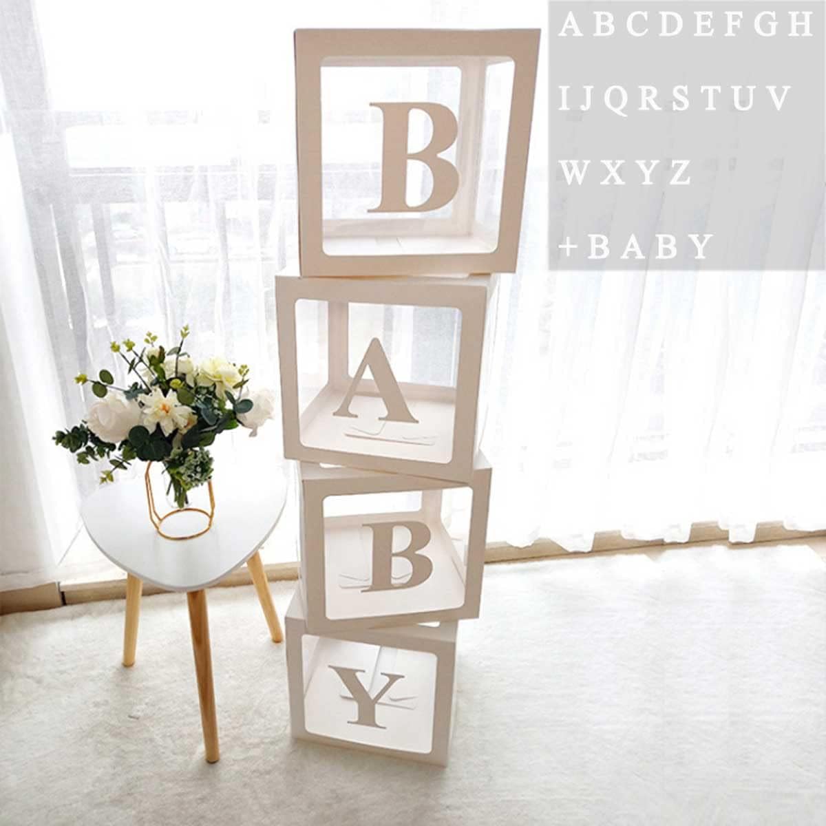 Baby Shower Decorations Boxes for Boys Girls, 4Pcs White Transparent Balloon Box...