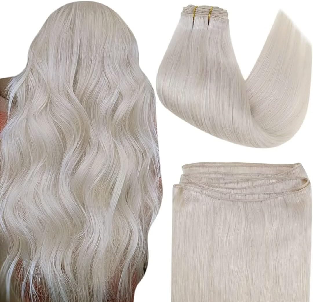 Easyouth Weft Hair Extensions Real Human Hair White Blonde Weft Extensions Human...
