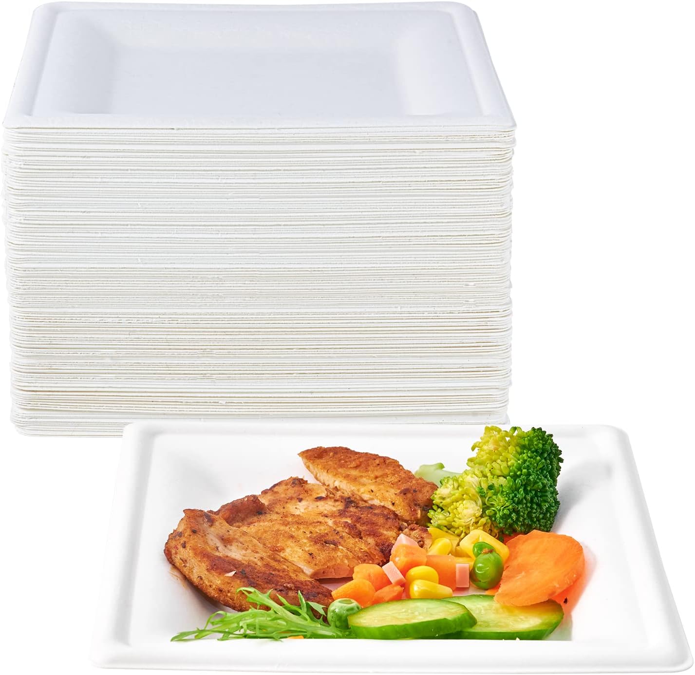 ECOLipak 150 Piecs Compostable Square Plates, 6-in...