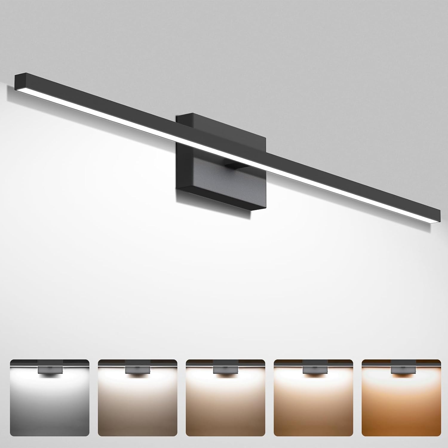 NIORSUN 39.4 inch Black Bathroom Vanity Light, 24W 5CCT Dimmable LED Bathroom Li...