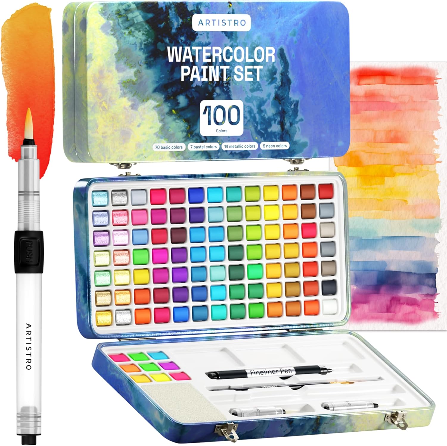 ARTISTRO Watercolor Paint Set, 100 Vivid Colors in Portable Box, Palette set Inc...