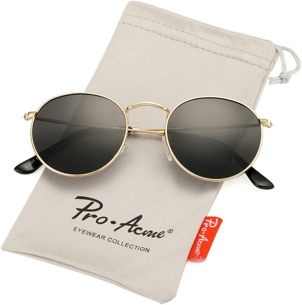 Pro Acme Small Round Metal Polarized Sunglasses for Women Retro Designer Style A...