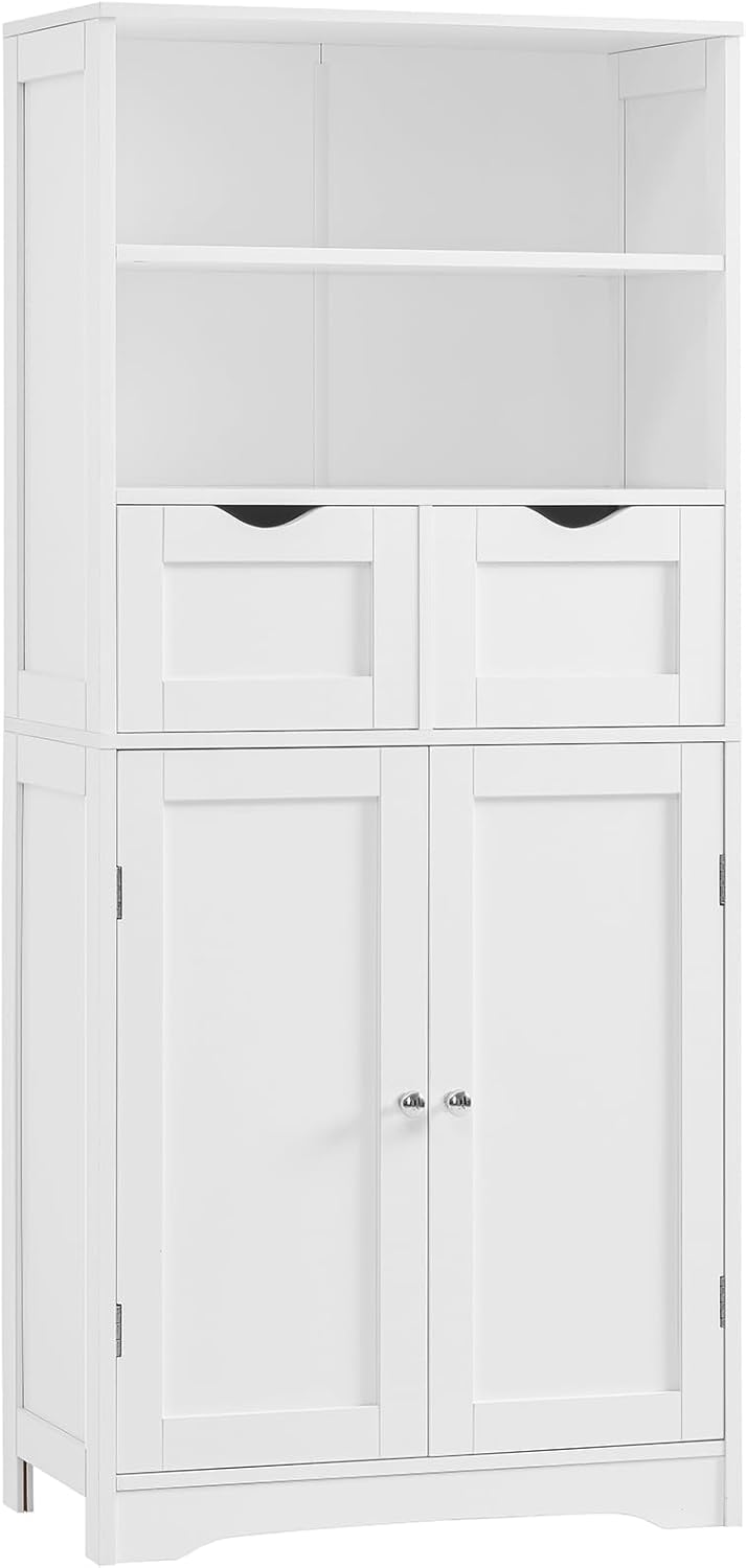 Iwell Tall Bathroom Cabinet, Storage Cabinet with 2 Drawers & Adjustable Shelves...
