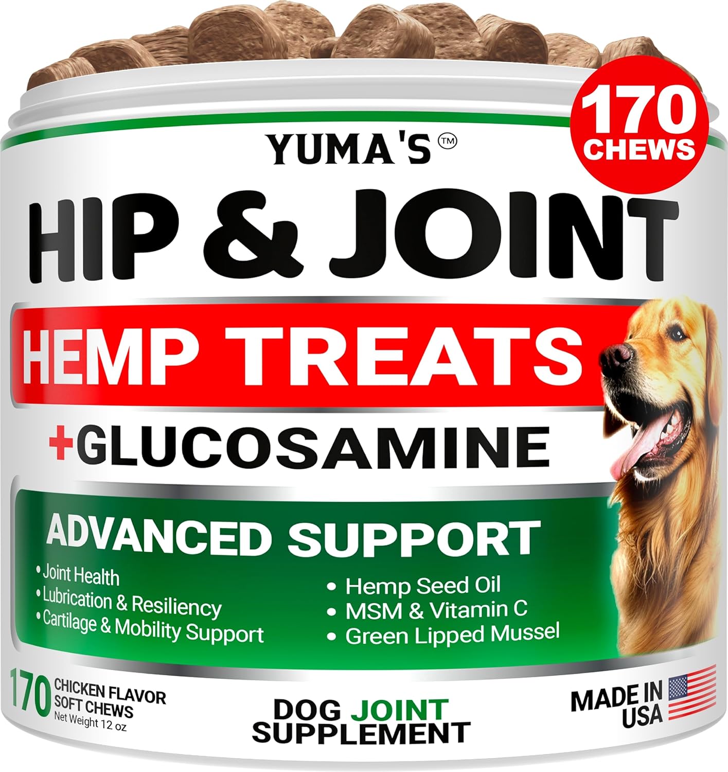 YUMA'S Hemp Hip and Joint Supplement for Dogs - Glucosamine for Dogs - 170 Joint...