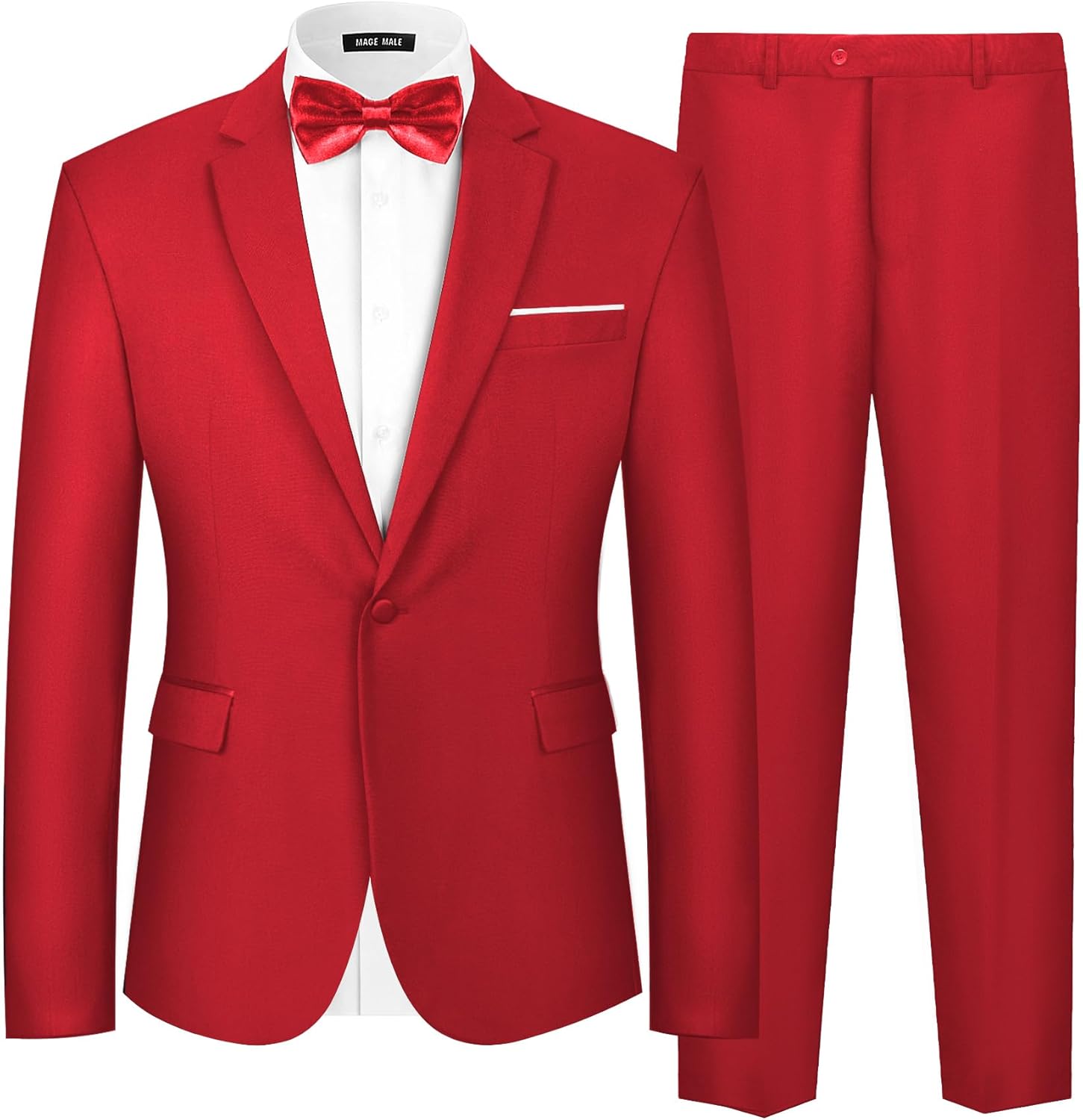 MAGE MALE Men's 2 Piece Suit One Button Slim Fit Formal Wedding Prom Tuxedo Suit...
