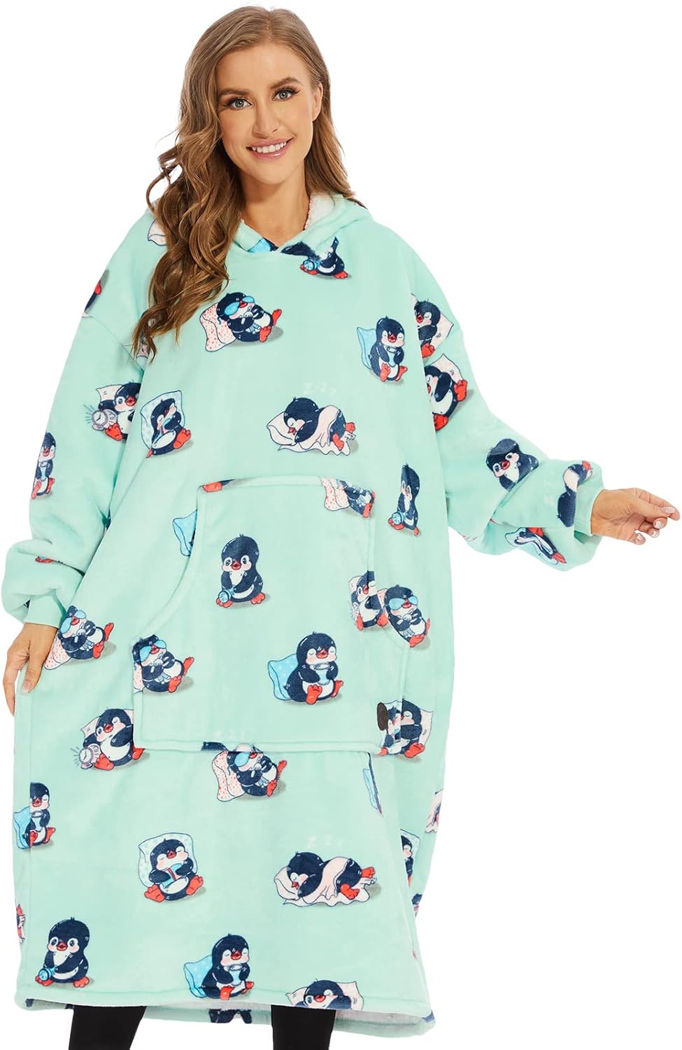 THREE POODLE Oversized Blanket Hoodie, Sherpa Fleece Wearable Blanket Sweatshirt...