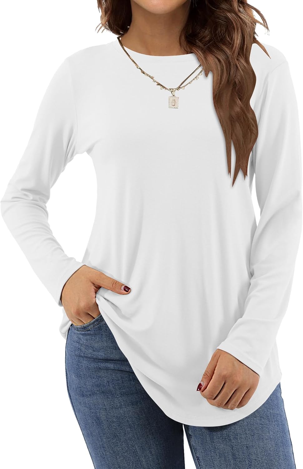 Amoretu Women's Long Sleeve Tunic Tops Casual Crew Neck Loose Shirts for Legging...