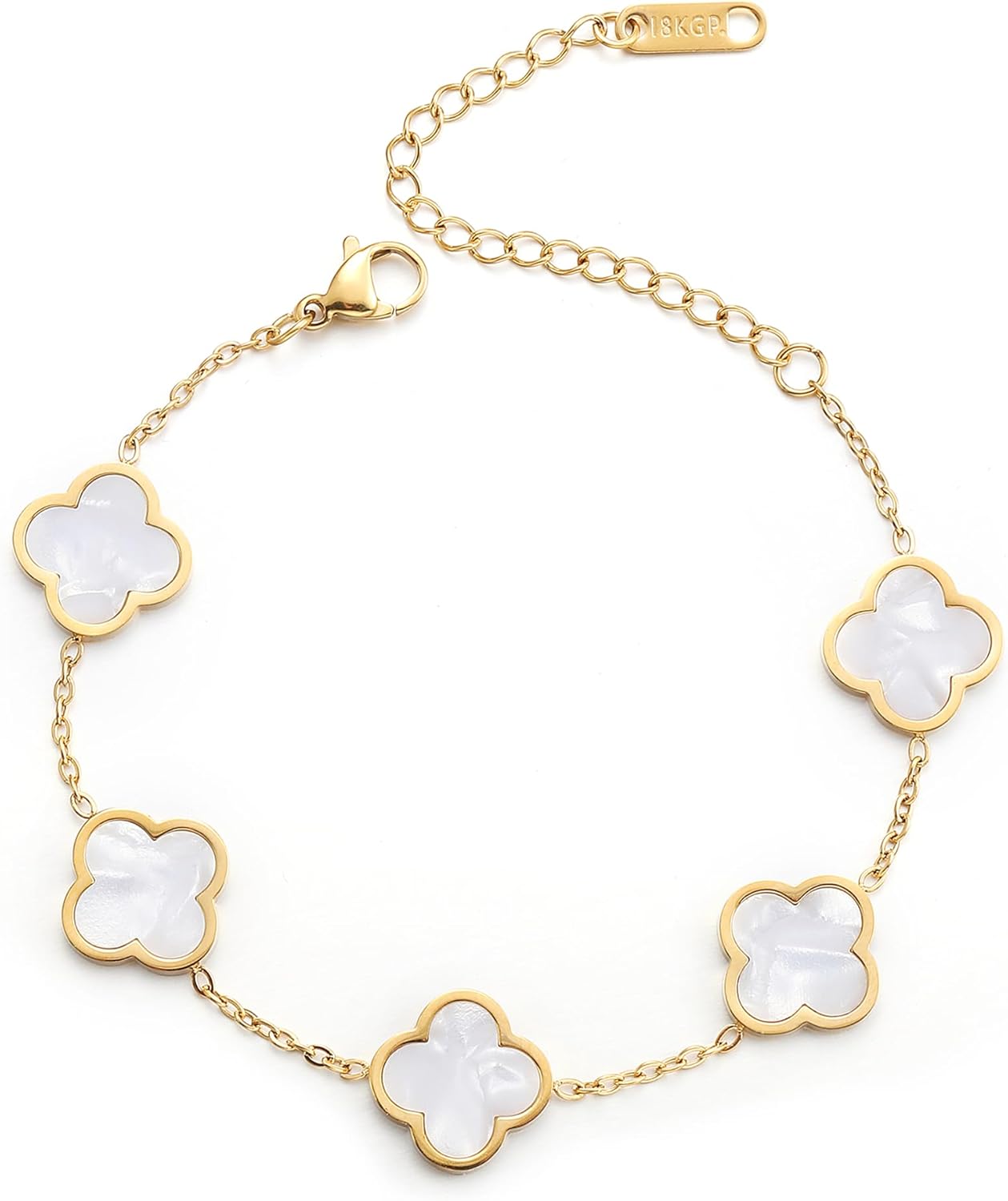 18K Gold Plated Clover Lucky Bracelet for Women White/Black/Red/Green Flower Fou...