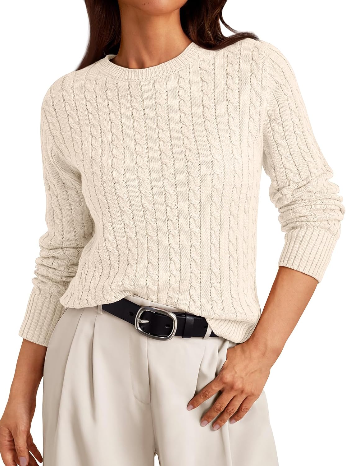 LILLUSORY Cable Knit Sweater Womens Soft Pullover Lightweight Ladies Business Ca...