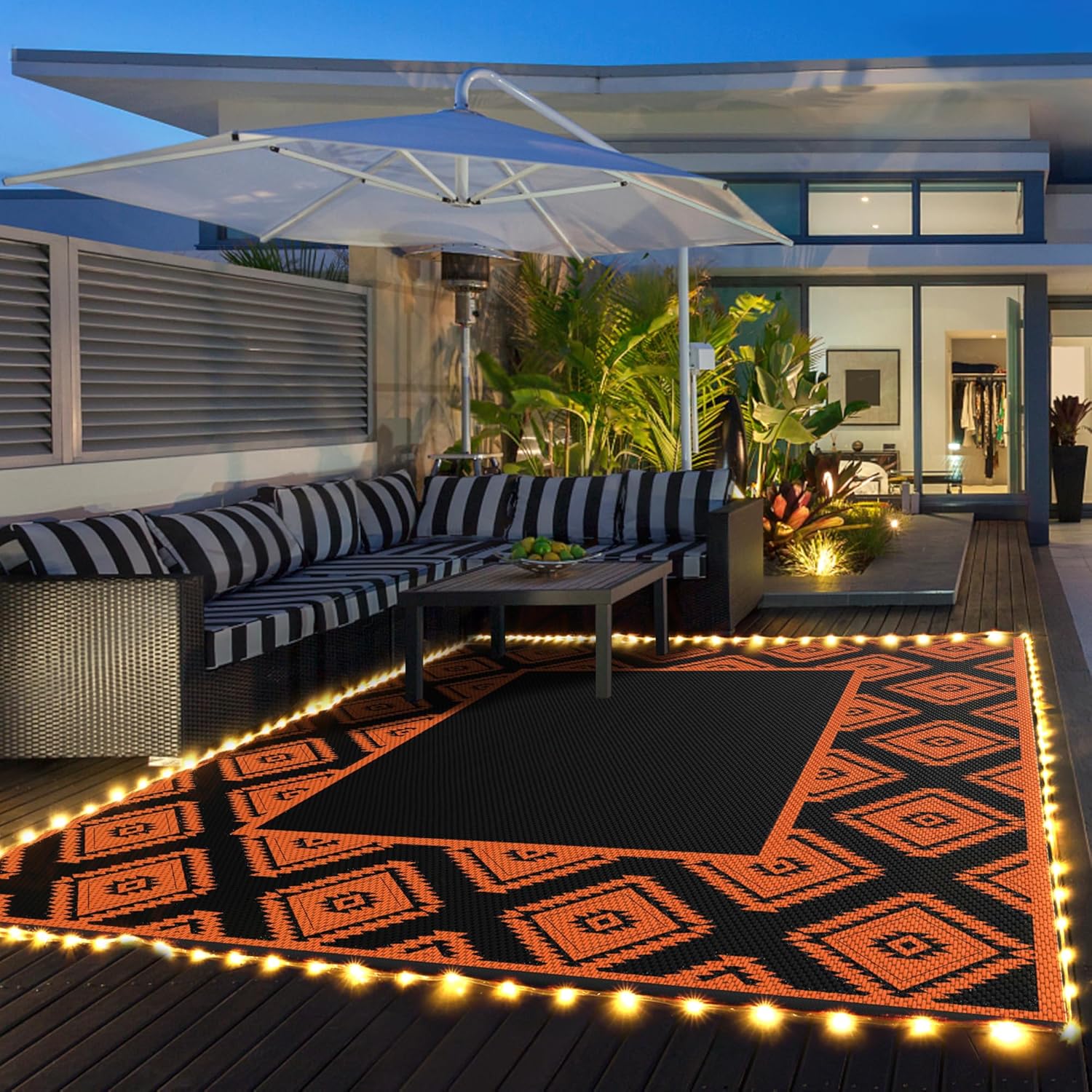 TooLion Outdoor Rug with Light 8x10ft Waterproof - Outdoor Plastic Straw Rug wit...