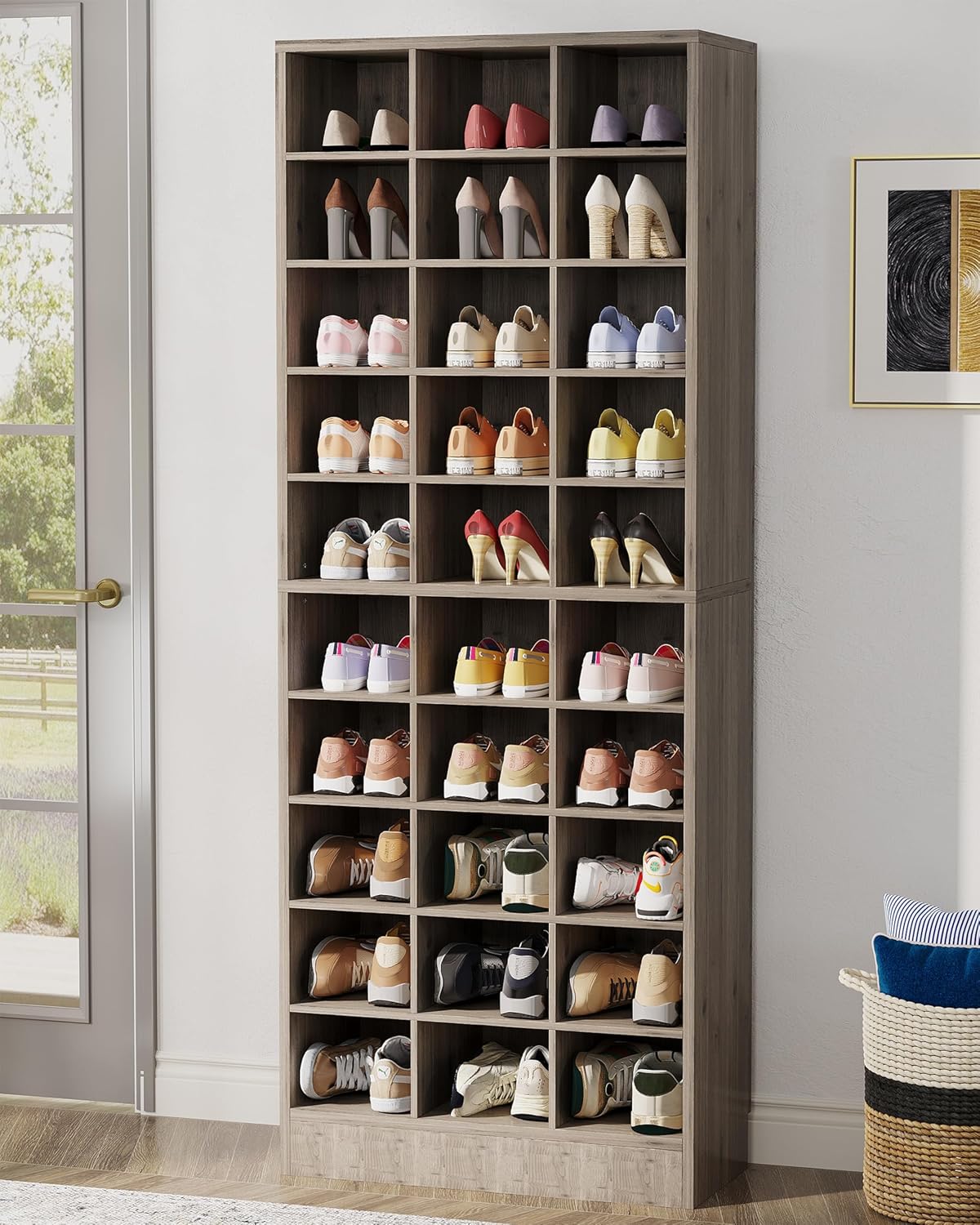 Tribesigns 10-Tier Shoe Storage Cabinet, Gray Wooden Shoe Rack with 30 Cubbies,...